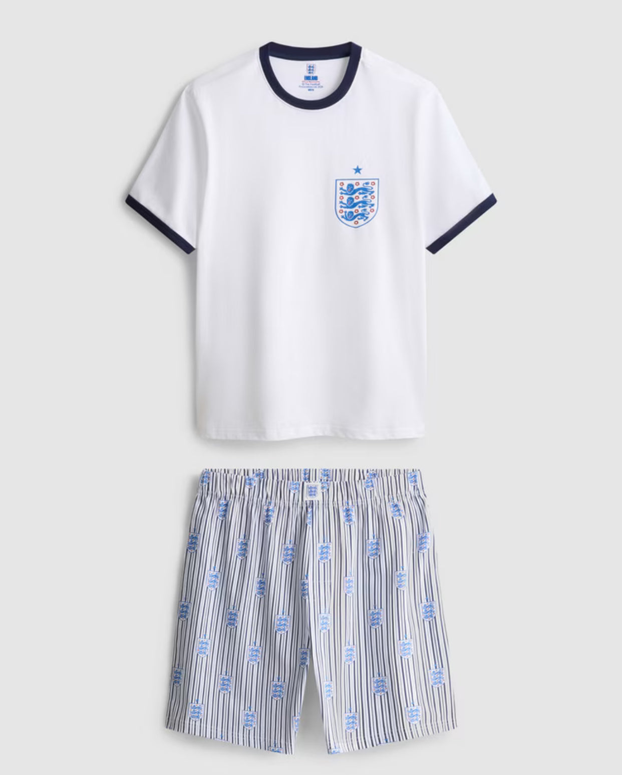 Pyjama set with England T-shirt and printed striped shorts