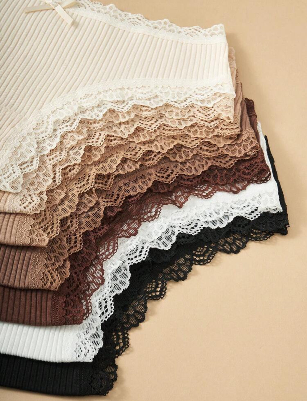 7pcs/Pack Women's Floral Contrast Color Lace Trim Panties