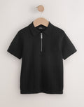 Green Textured Popper Neck Knitted Polo Shirt