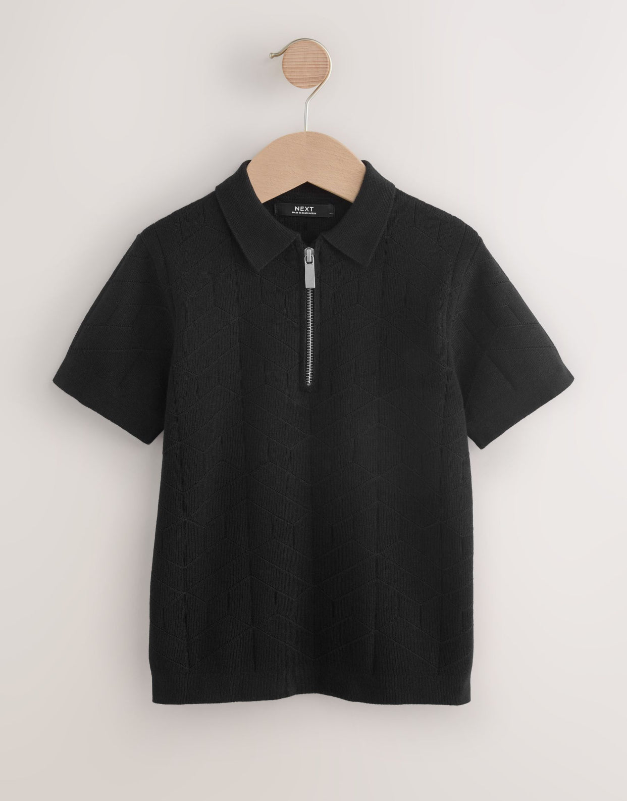 Green Textured Popper Neck Knitted Polo Shirt