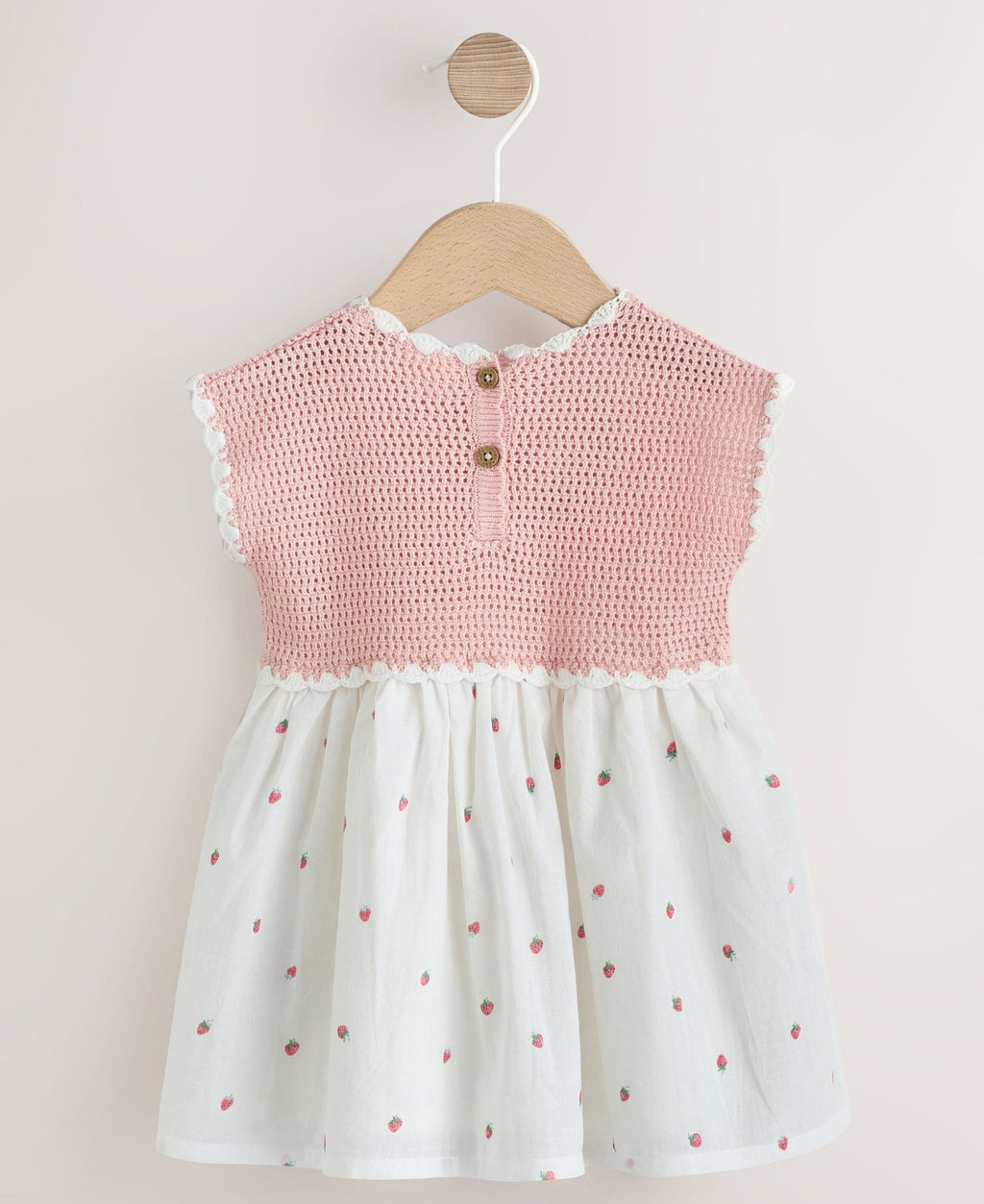 Pink Strawberry Crochet Baby Knitted Twofer Dress