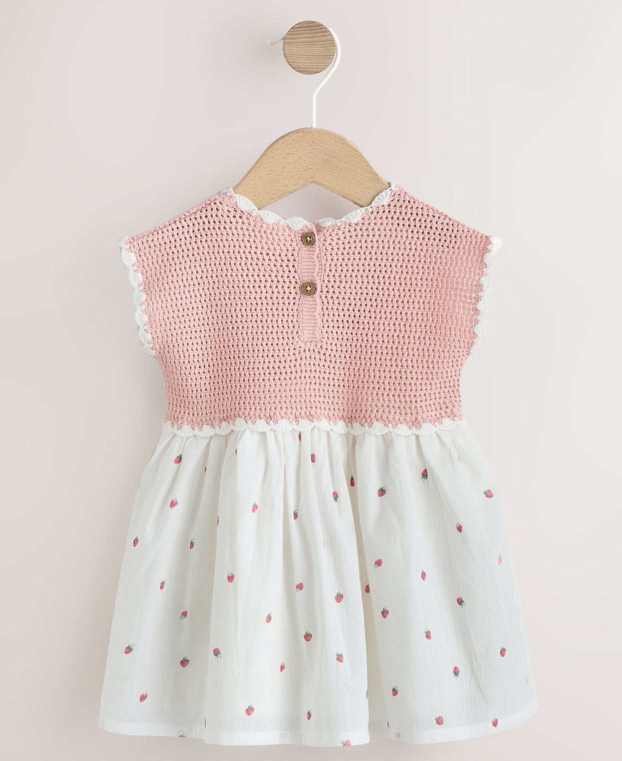 Pink Strawberry Crochet Baby Knitted Twofer Dress