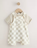 Grey/Neutral Checkerboard Jersey Dungarees and Bodysuit Baby Set