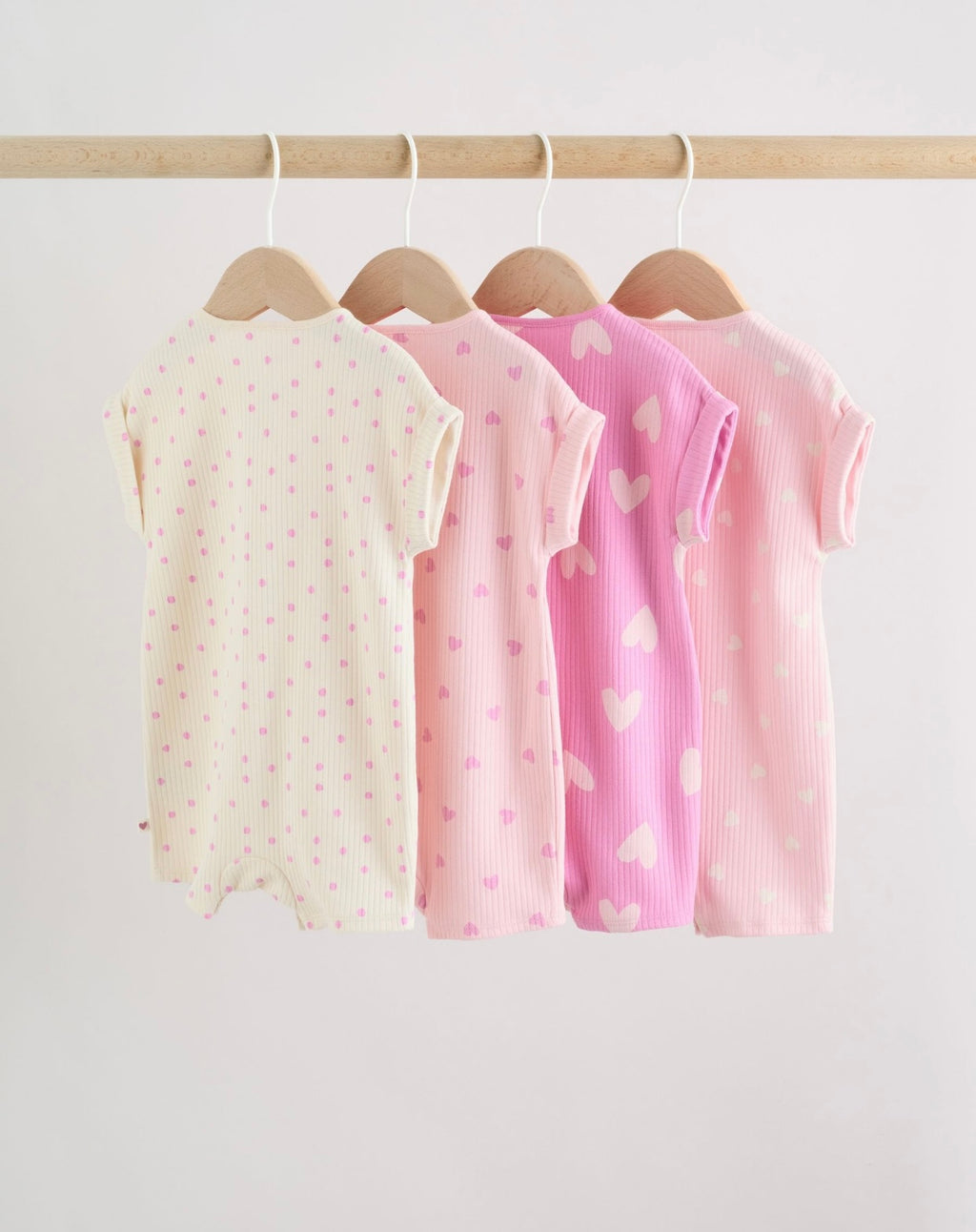 Pink Tonal Heart Popper Through Jersey Baby Rompers 3 Pack