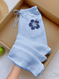 [100% Cotton] Women's Printed Drawstring Wide Leg Loose Pants