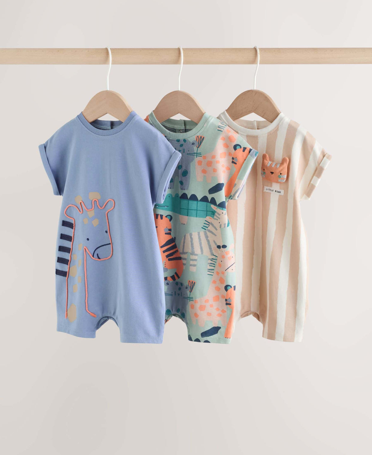 Blue Safari Jersey Baby Rompers 3 Pack