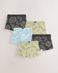 Green/Black Football Soft Waistband Trunks 5 Pack