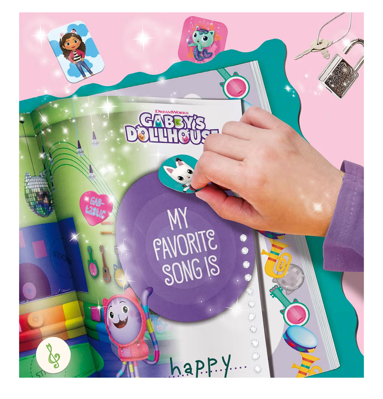 GABBY'S DOLLHOUSE My Secret Diary - Diary with Padlock and Keys Scented Felt Pens, Stickers & Gems Included