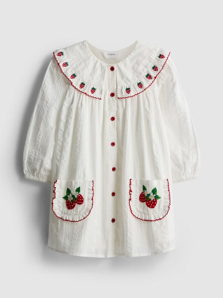 Strawberry Embroidered Collared Dress