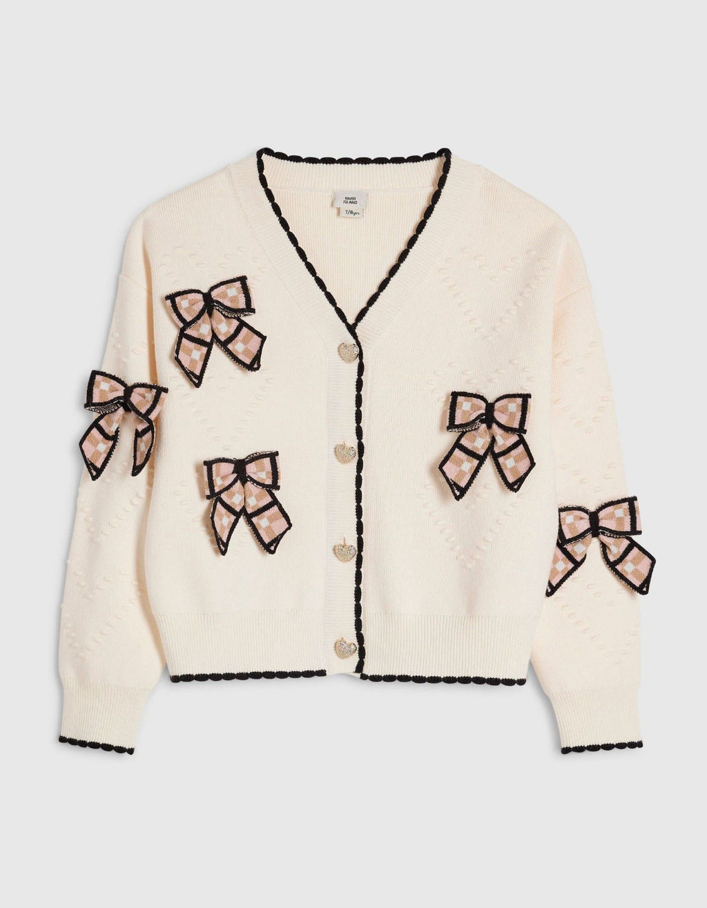 River Island Cream 3D Check Bow Cardigan