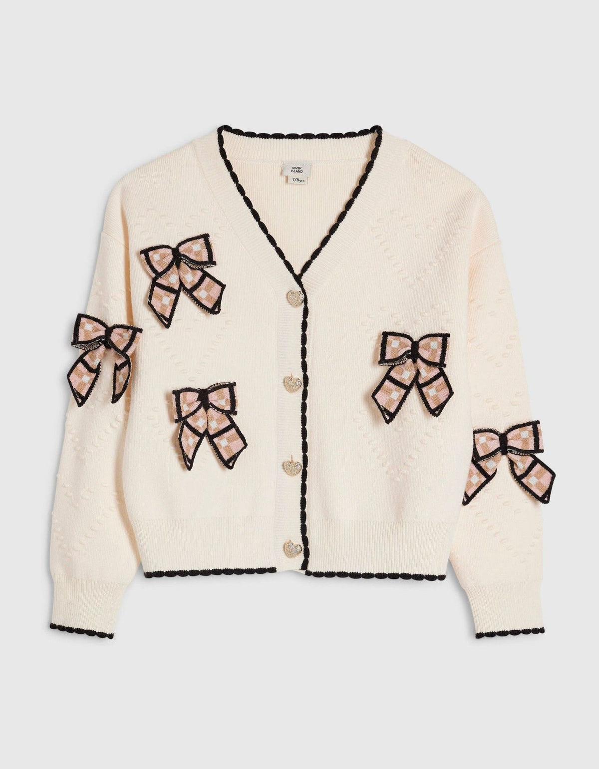 River Island Cream 3D Check Bow Cardigan