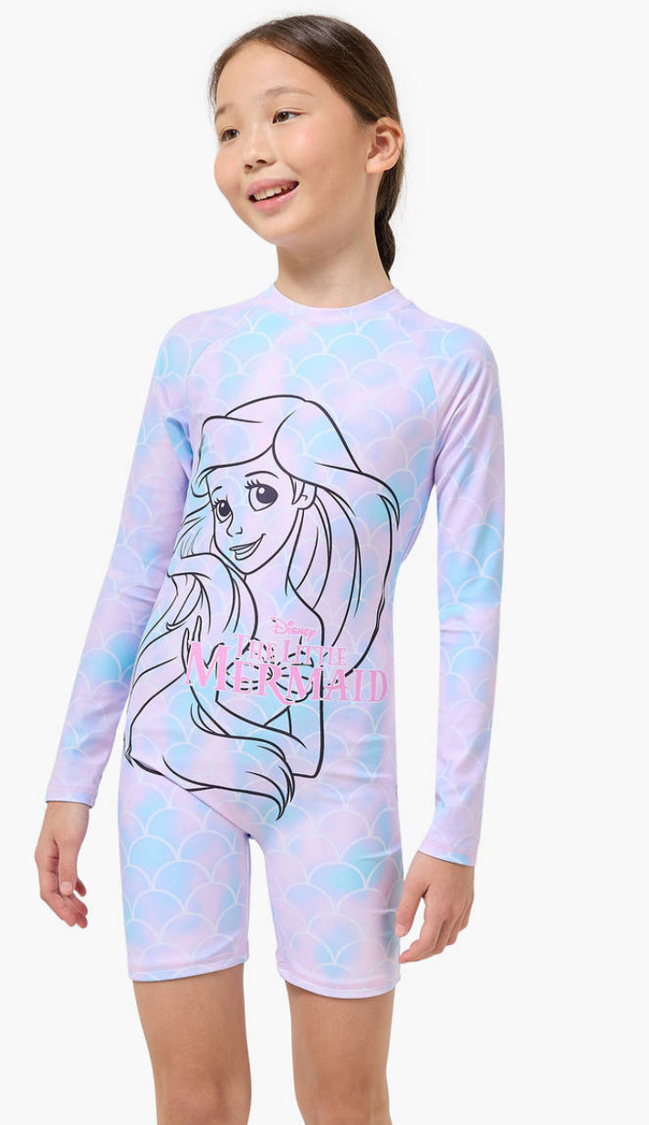 Disney Girls The Little Mermaid Print Swimsuit with Skirt