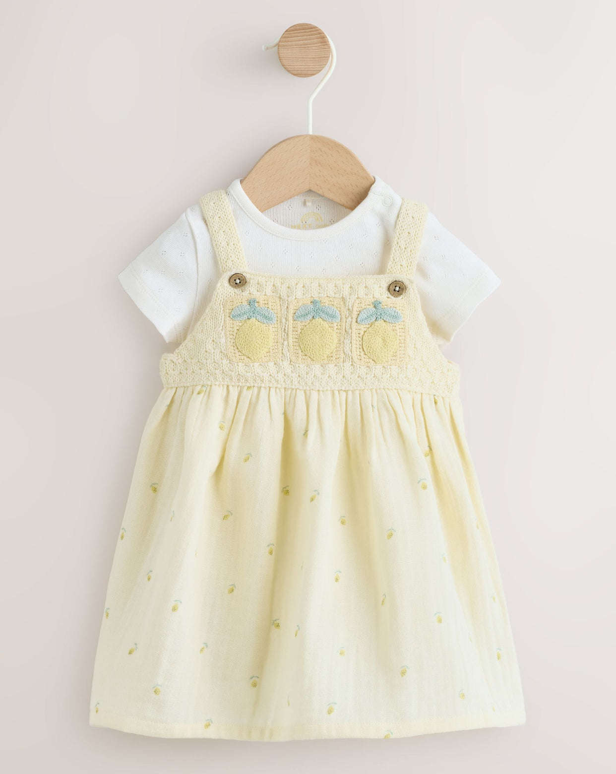 Yellow Lemon Crochet Pinafore And Bodysuit 2 Piece Set