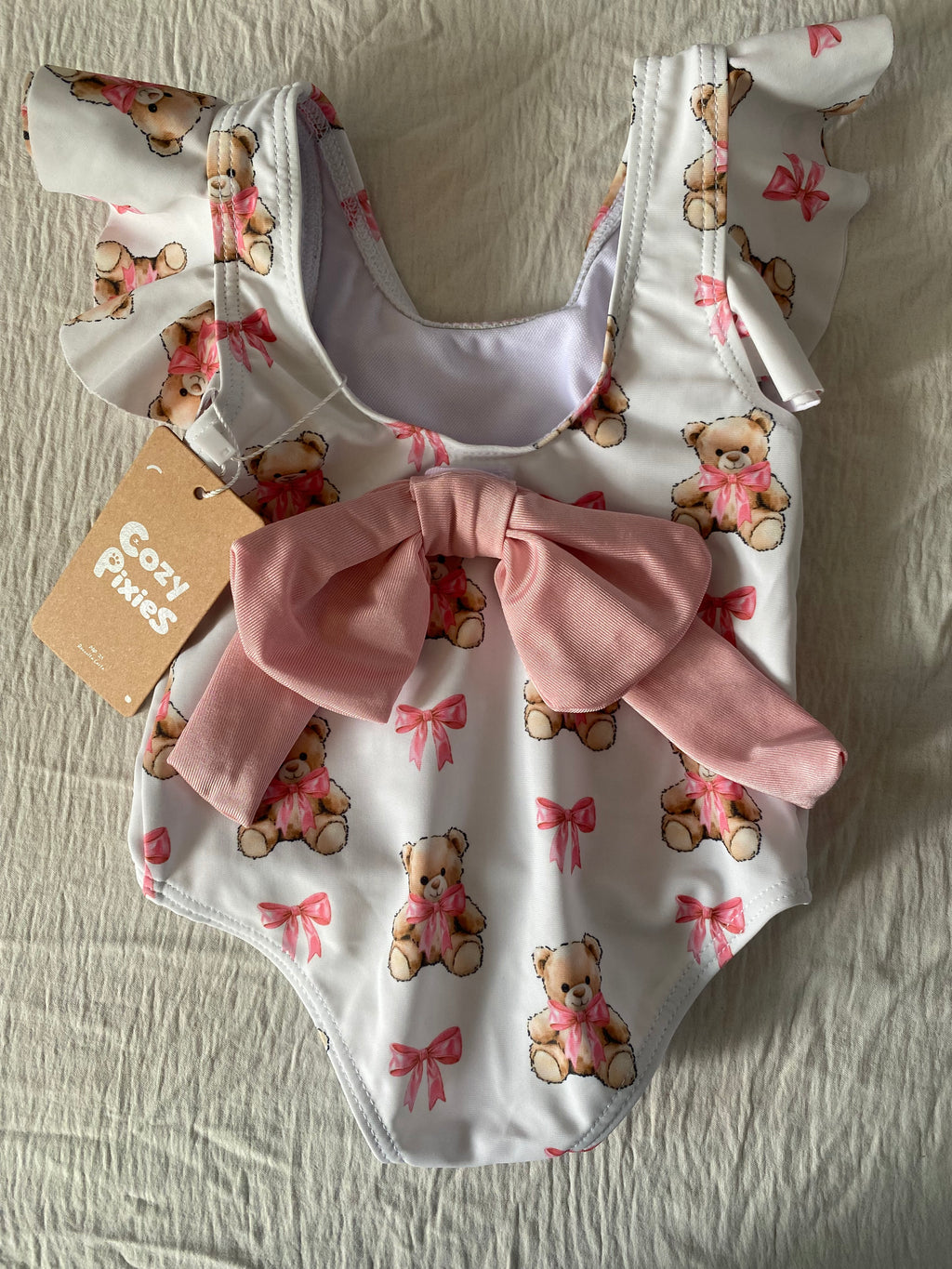 Baby Girls Bow & Bear Pattern Swimwear