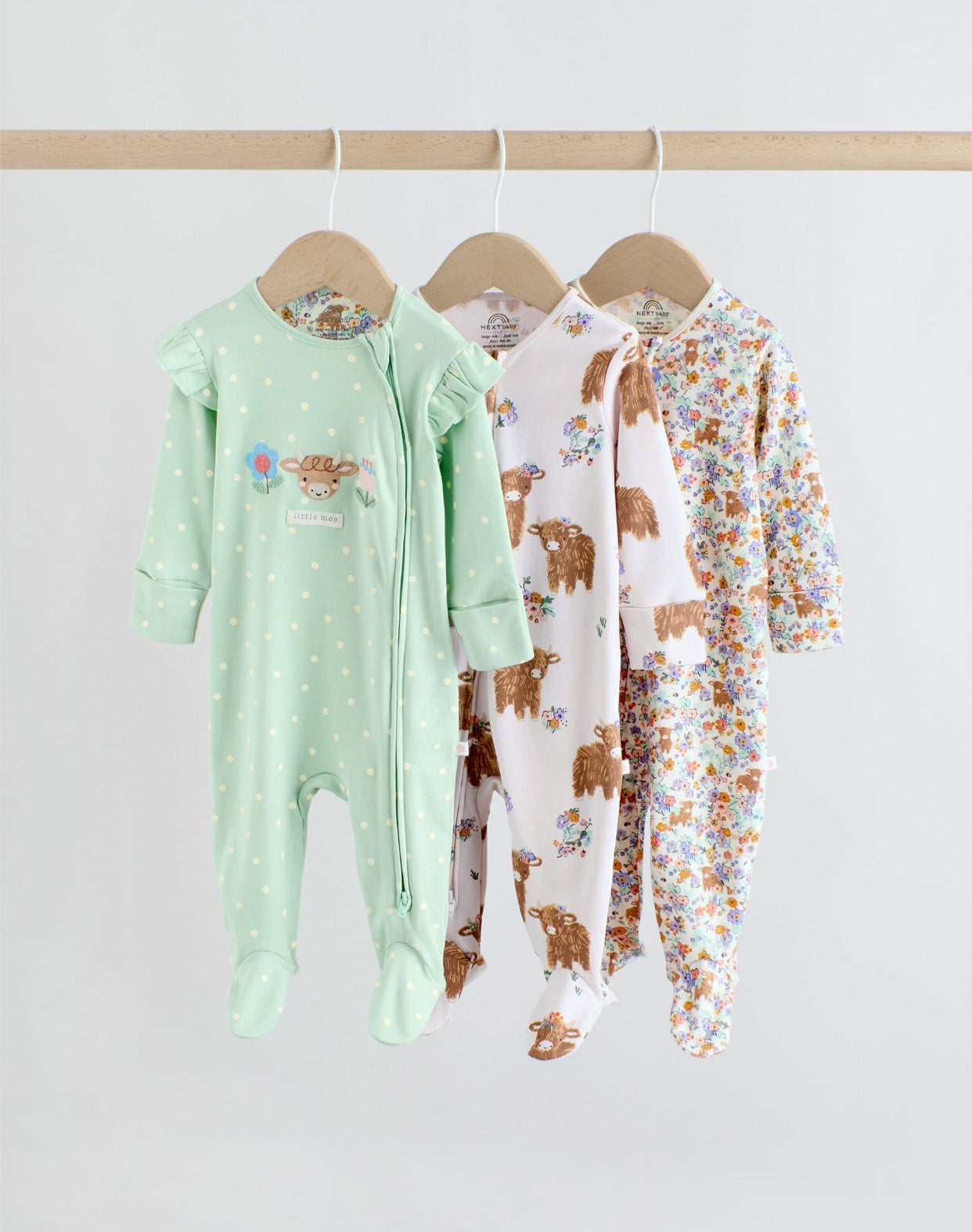 Sage Green Two Way Zip Sleepsuits 3 Pack