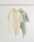 Sage Green Baby Quilted Sleepsuits 2 Pack