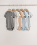 Blue 5 Pack Short Sleeve Baby Bodysuits