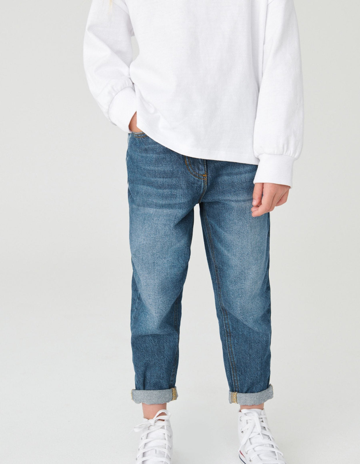 Mid Blue Denim Mom 100% Cotton Jeans