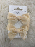 2pcs beige velvet bow hair clips