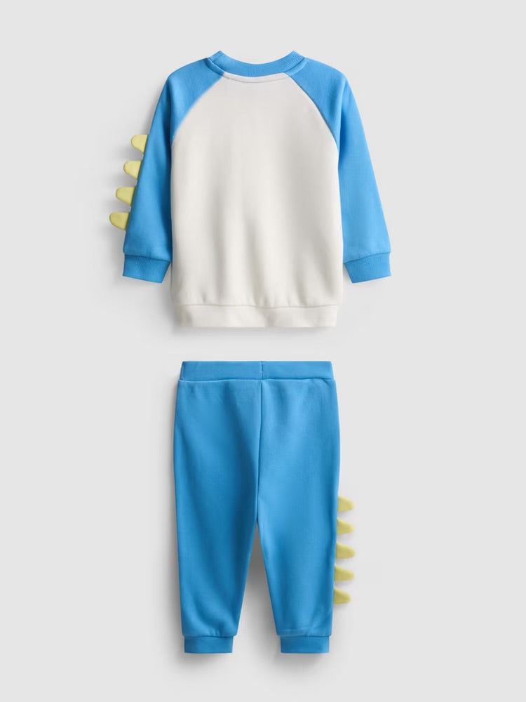A dinosaur-themed pullover sweatshirt and cuffed joggers clothing co-ord