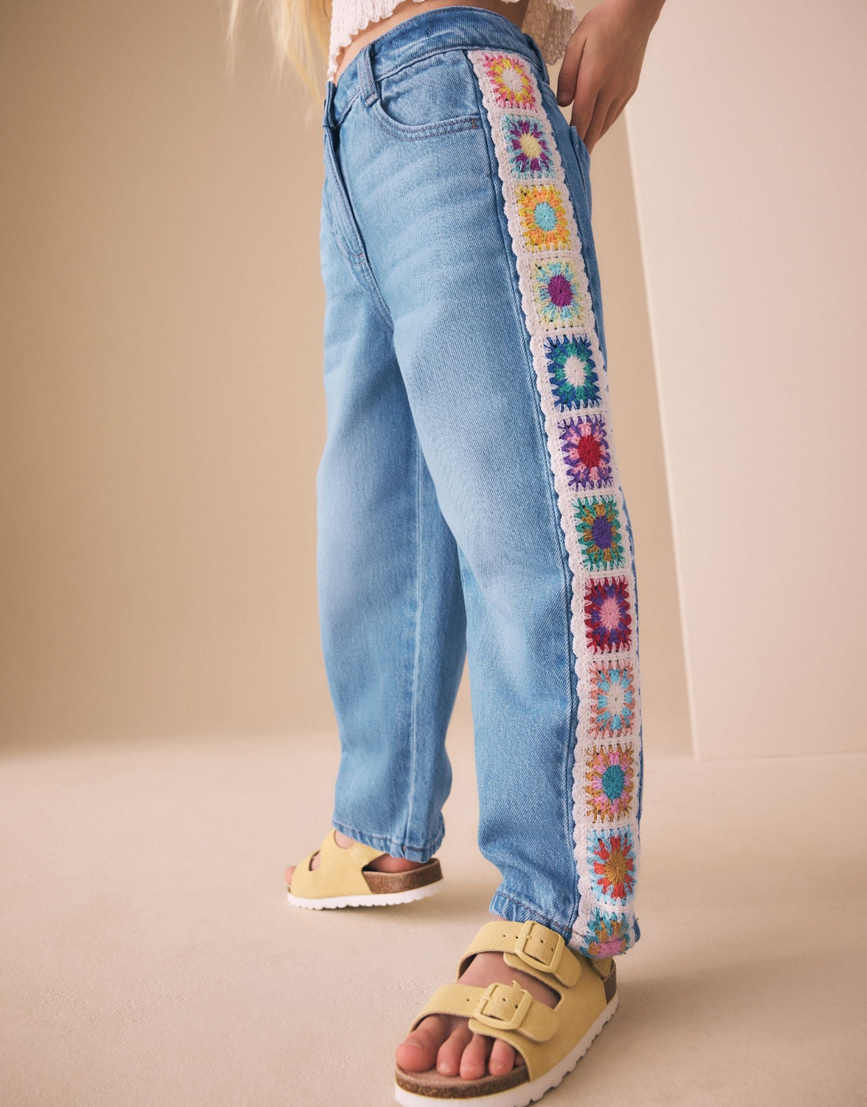 Blue Denim Crochet Embroidered Side