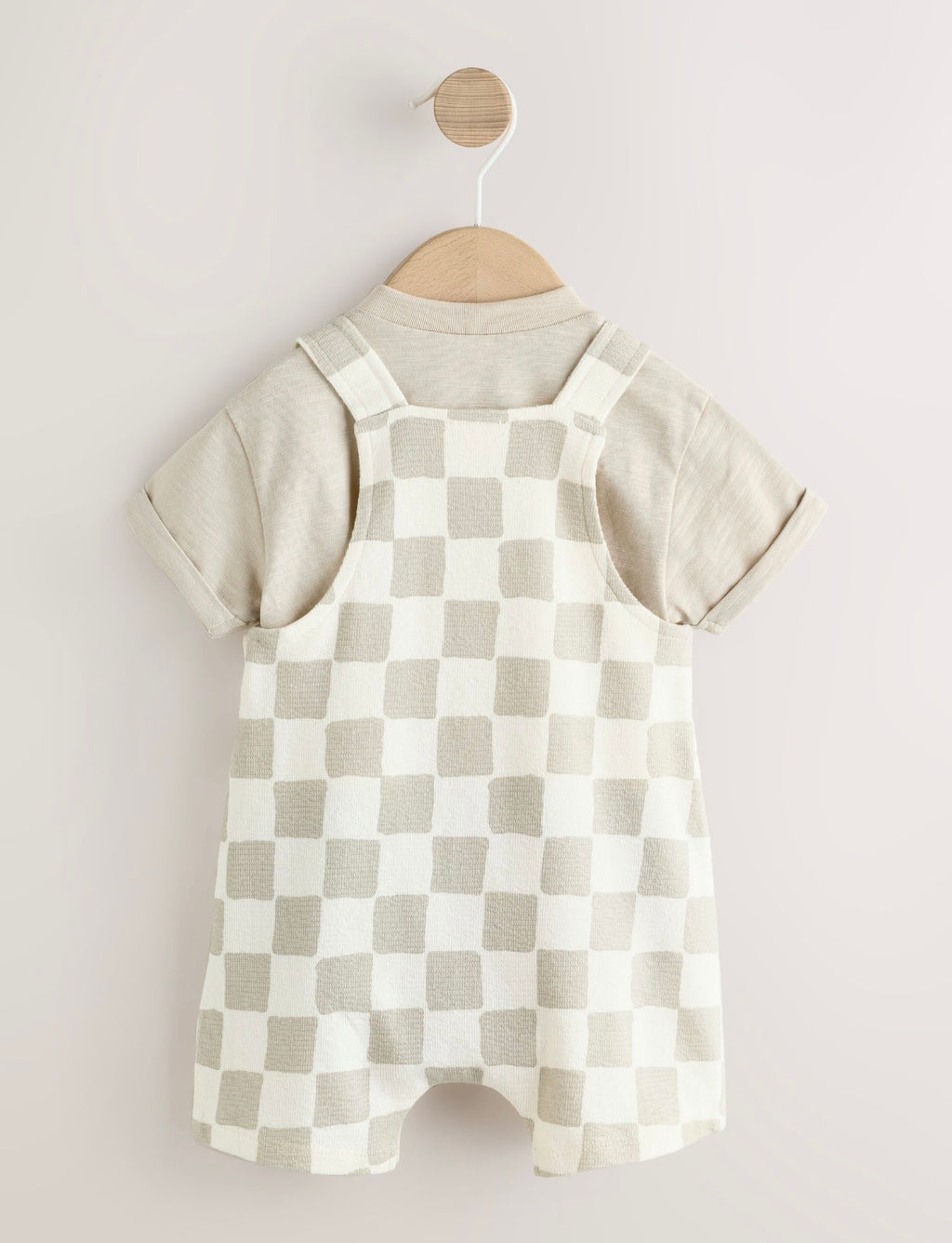 Grey/Neutral Checkerboard Jersey Dungarees and Bodysuit Baby Set