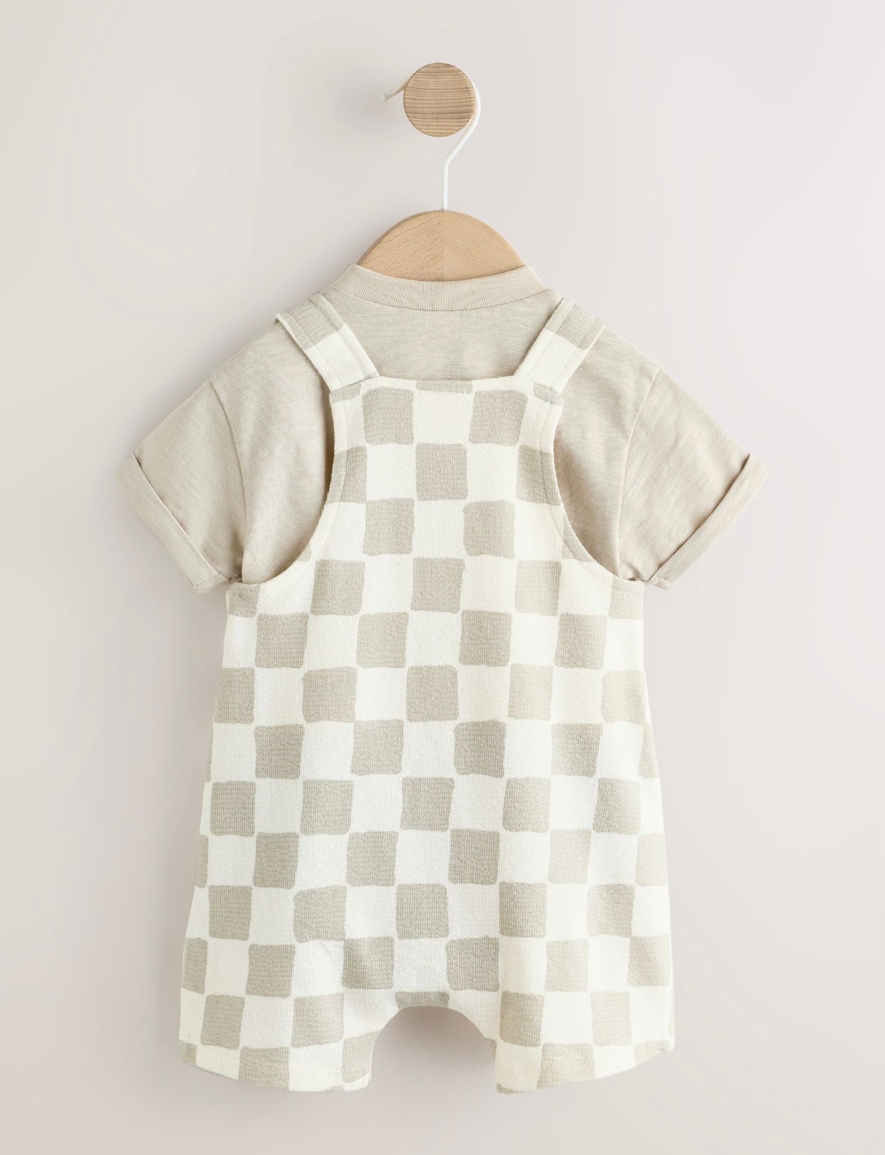 Grey/Neutral Checkerboard Jersey Dungarees and Bodysuit Baby Set