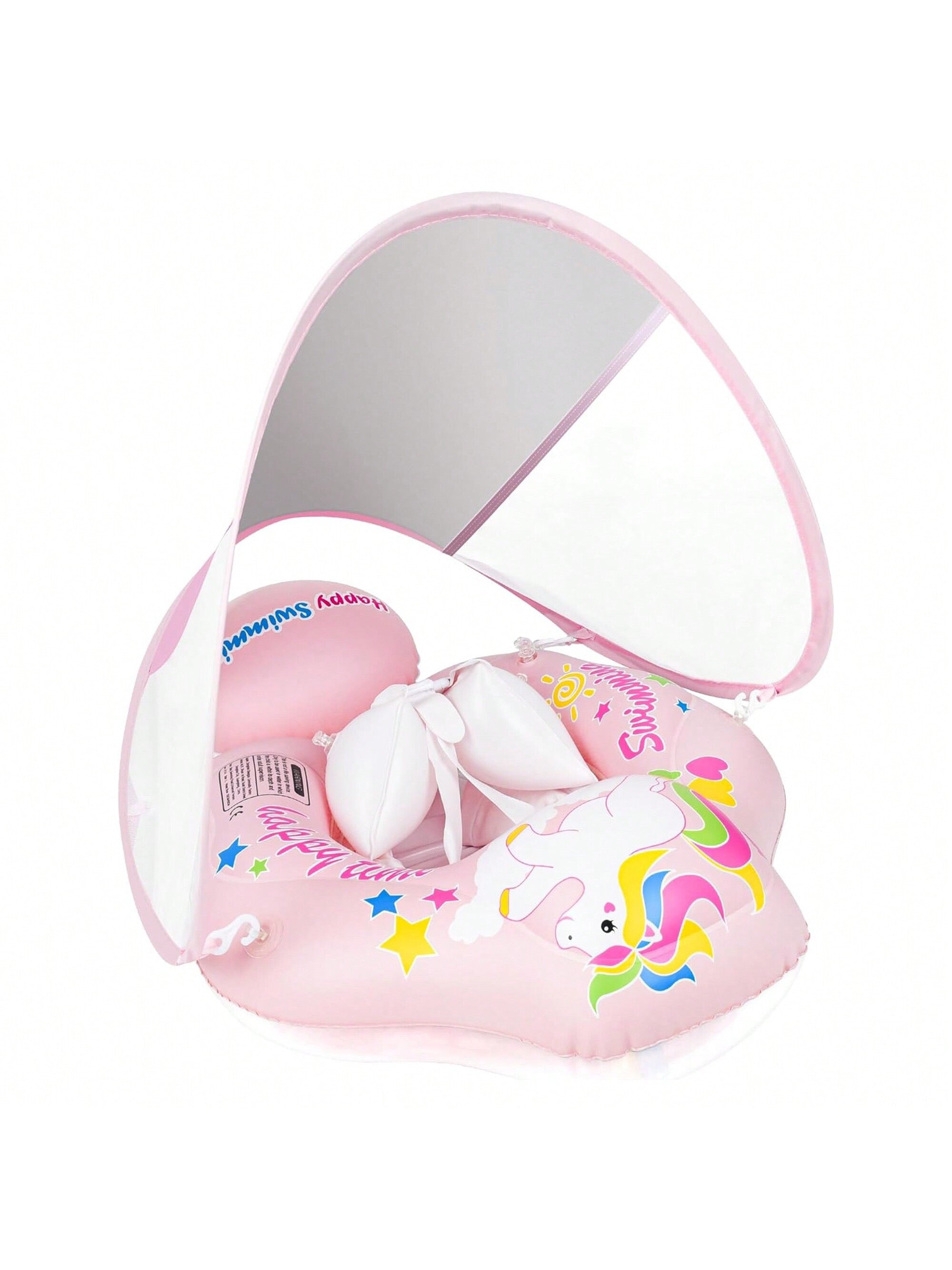 Inflatable Baby Swimming Float With Canopy, Foam Supported Infant Swim Ring (immediate)