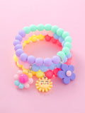 3pcs Girls Flower Charm Beaded Bracelet (immediate)