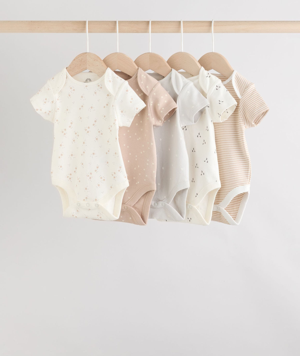 Neutral 100% Cotton Short Sleeve Baby Bodysuits 5 Pack