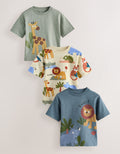 Green Safari Animals Short Sleeve Appliqué T-Shirts 3 Pack