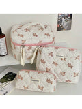 3pcs Cute Pink Bear Makeup Organizer Bag Set