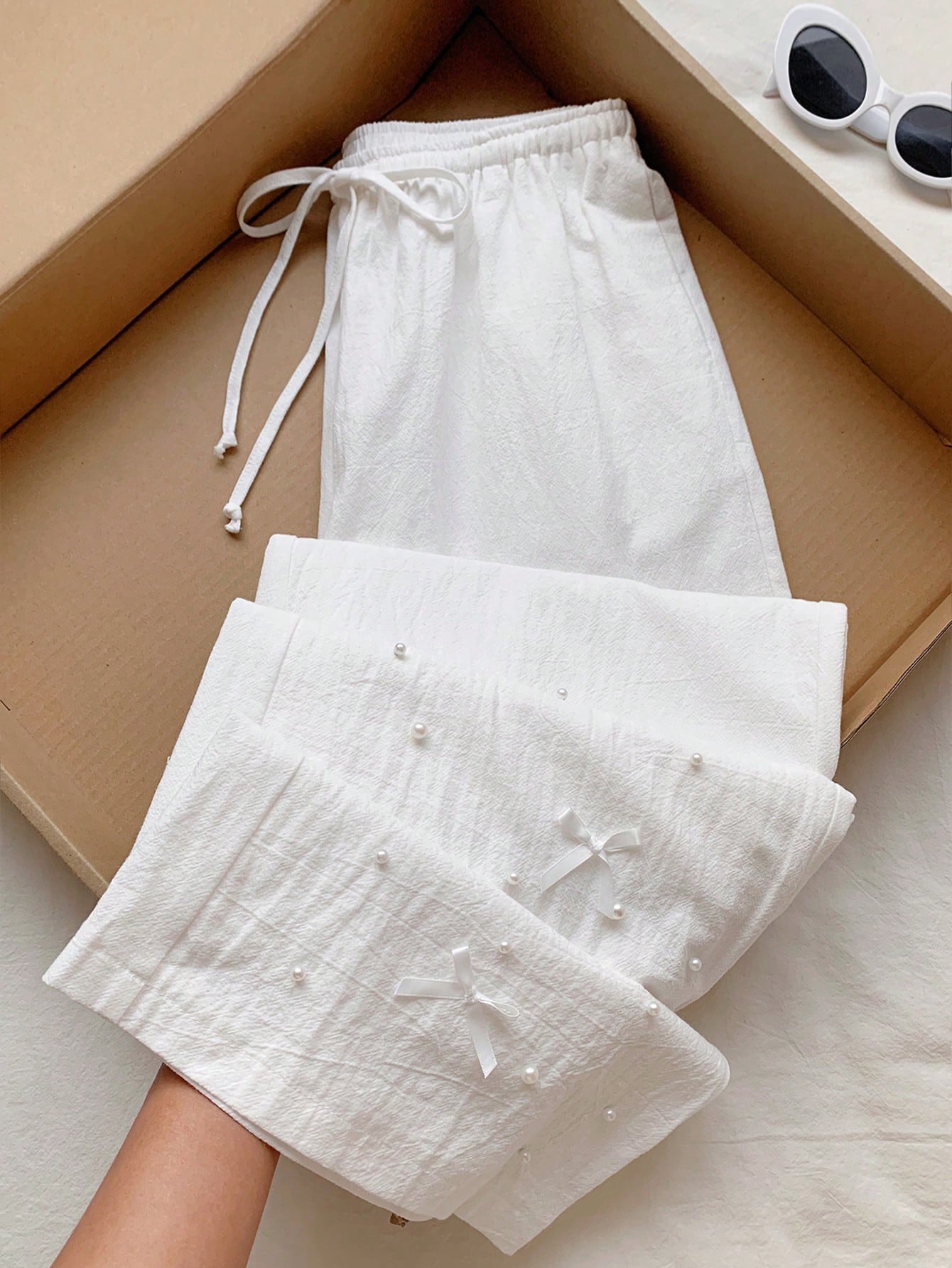 [100% Cotton] Women's Printed Drawstring Wide Leg Loose Pants