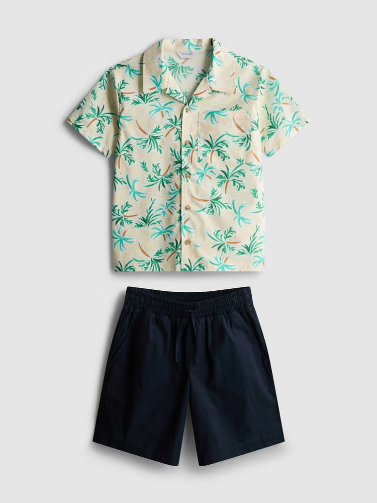 A slub cotton shirt and shorts clothing set