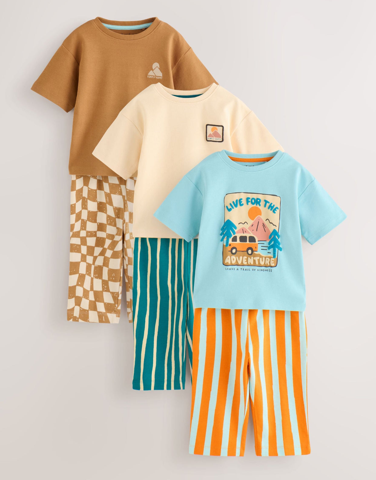 Multi Slogan Long Leg Short Sleeve Pyjamas 3 Pack