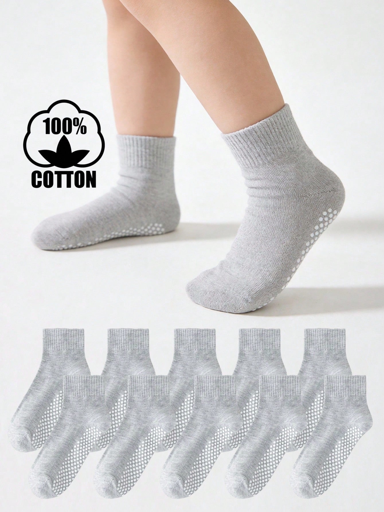 10 Pairs Cotton Grey Dotted Children Socks