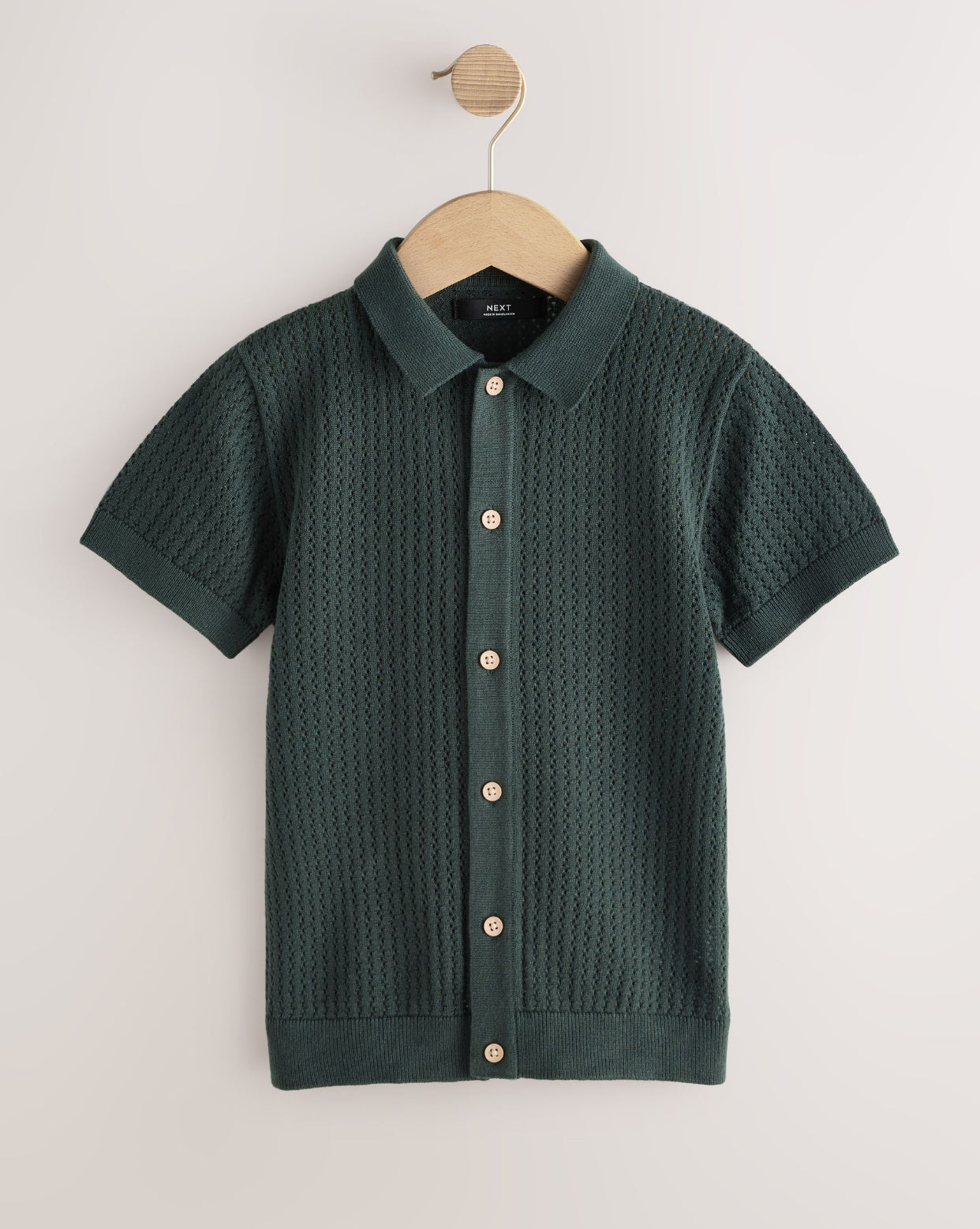 Forest Green Knitted Button Through
Polo Shirt