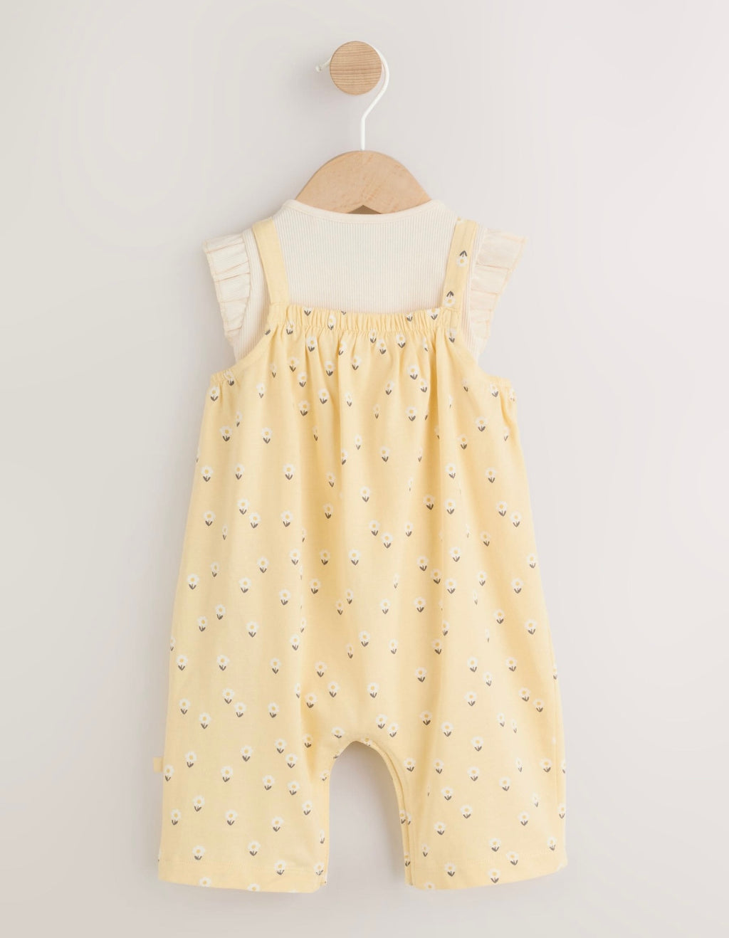Yellow Ditsy Baby Jersey Dungarees and Bodysuits Set 2 Piece