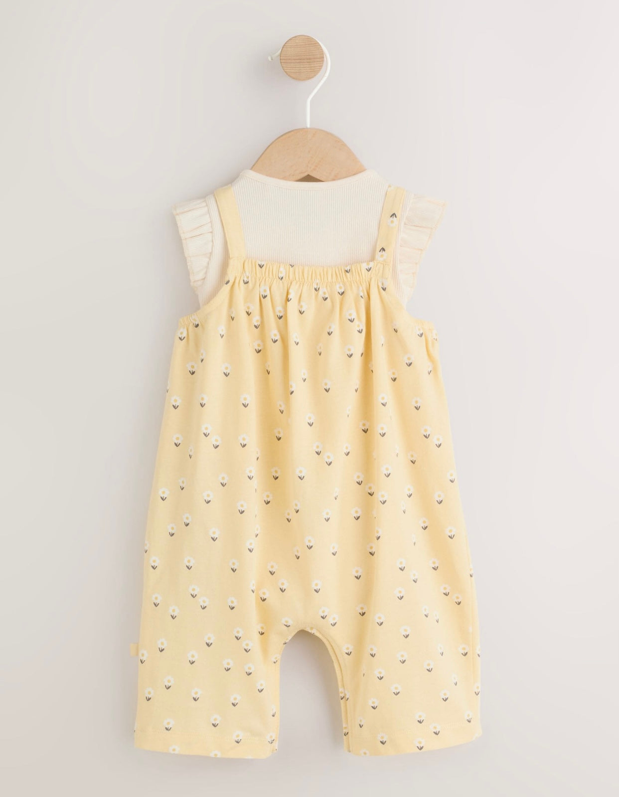 Yellow Ditsy Baby Jersey Dungarees and Bodysuits Set 2 Piece