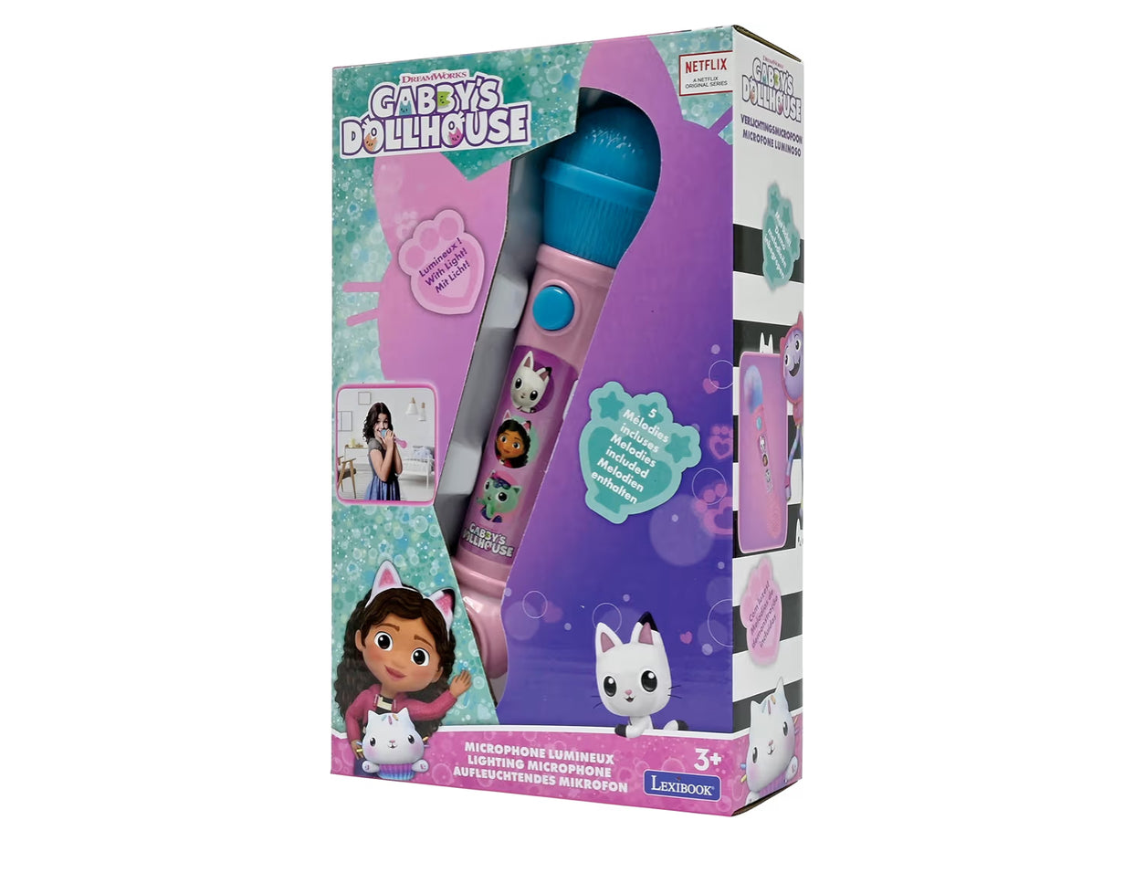 Gabby's Dollhouse, Lighting Microphone for children, musical toy, built-in speaker, light effects, demo melodies included