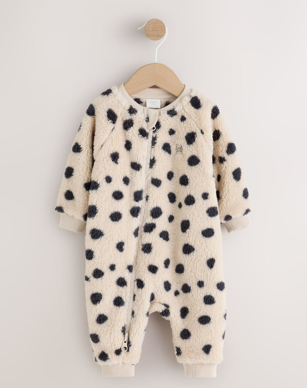 Black/White Dalmation Fleece Two Way Zip Baby Sleepsuit