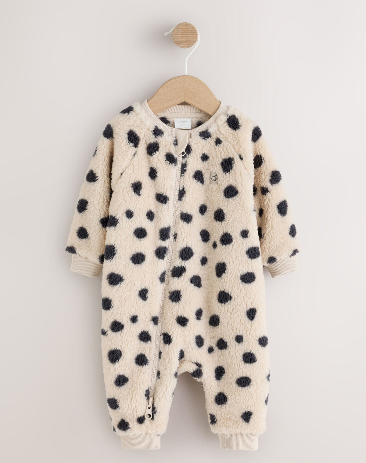 Black/White Dalmation Fleece Two Way Zip Baby Sleepsuit