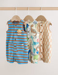 Blue Dino Print Vest Jersey Baby Romper