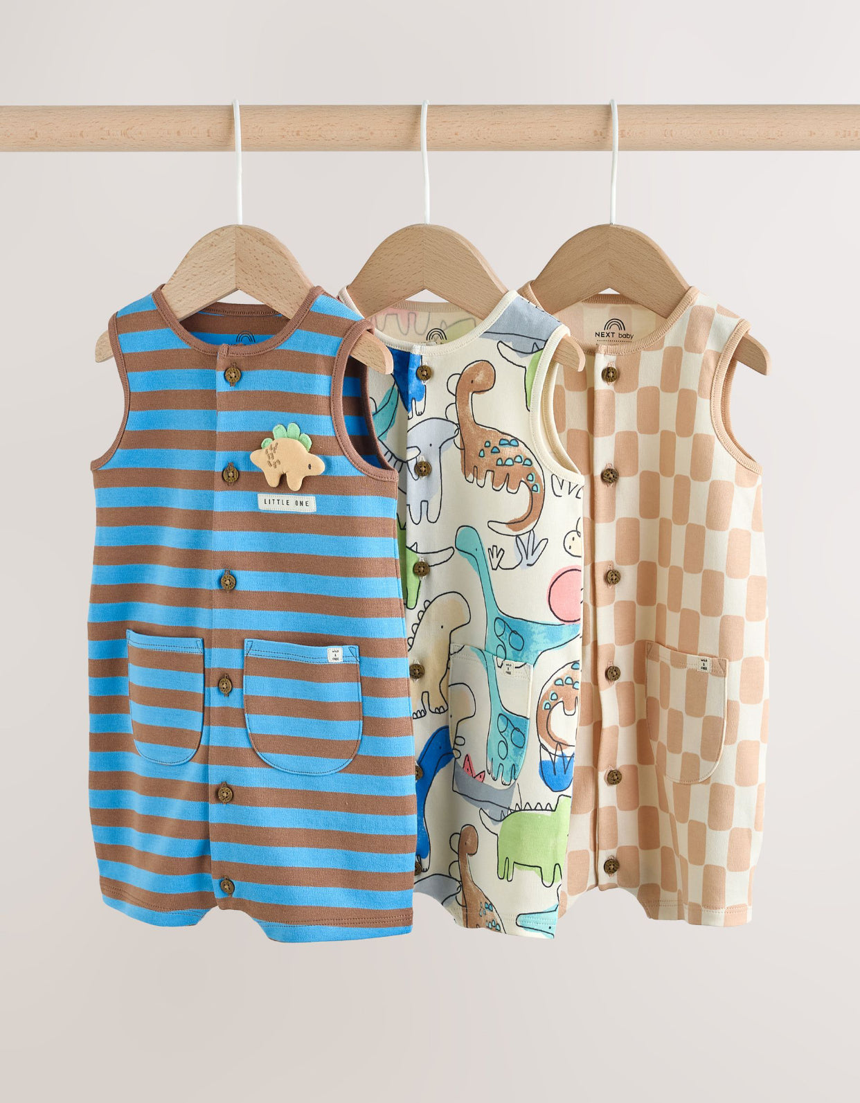 Blue Dino Print Vest Jersey Baby Romper