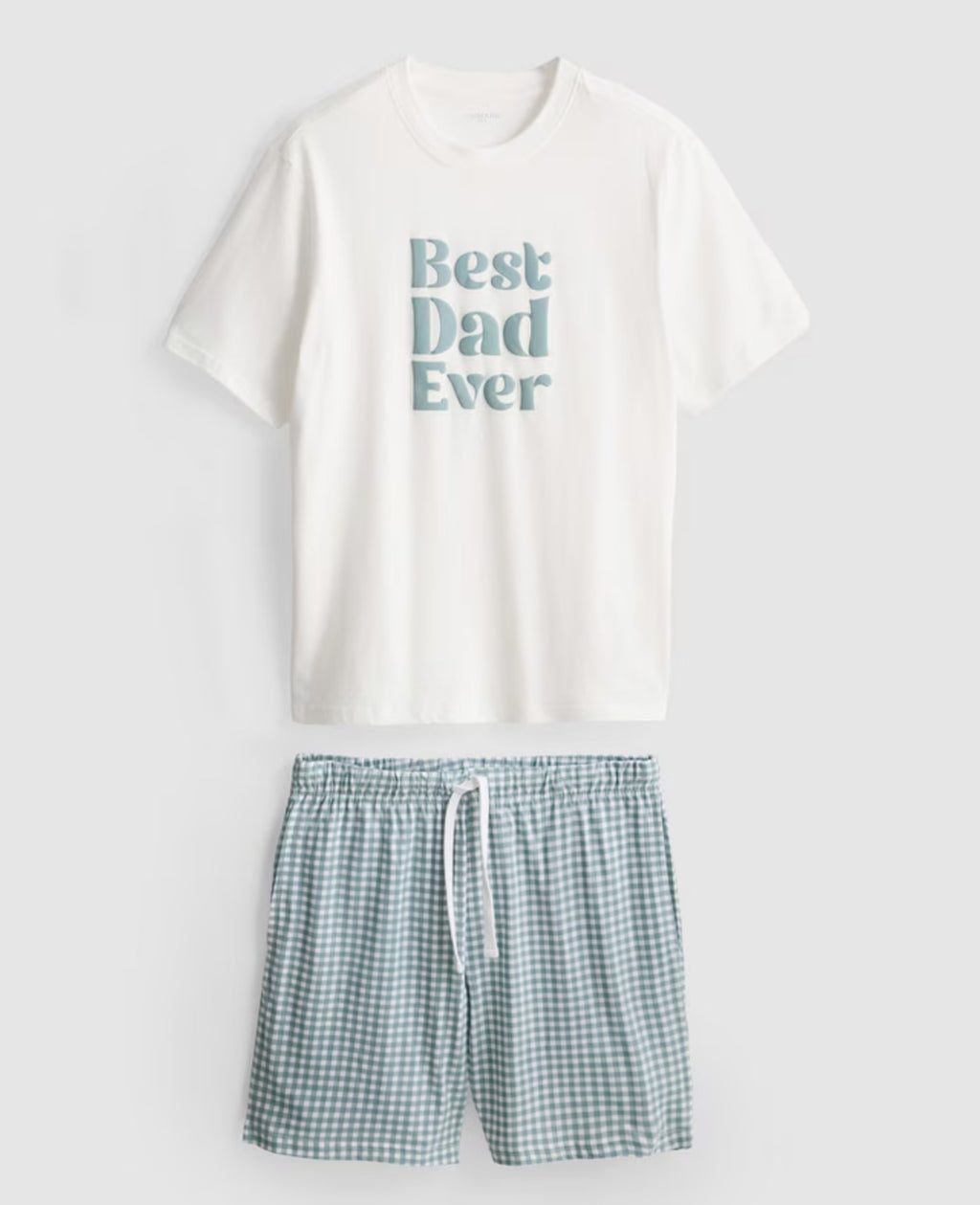 Pyjama set with 'Best Dad' slogan T-shirt and checked shorts