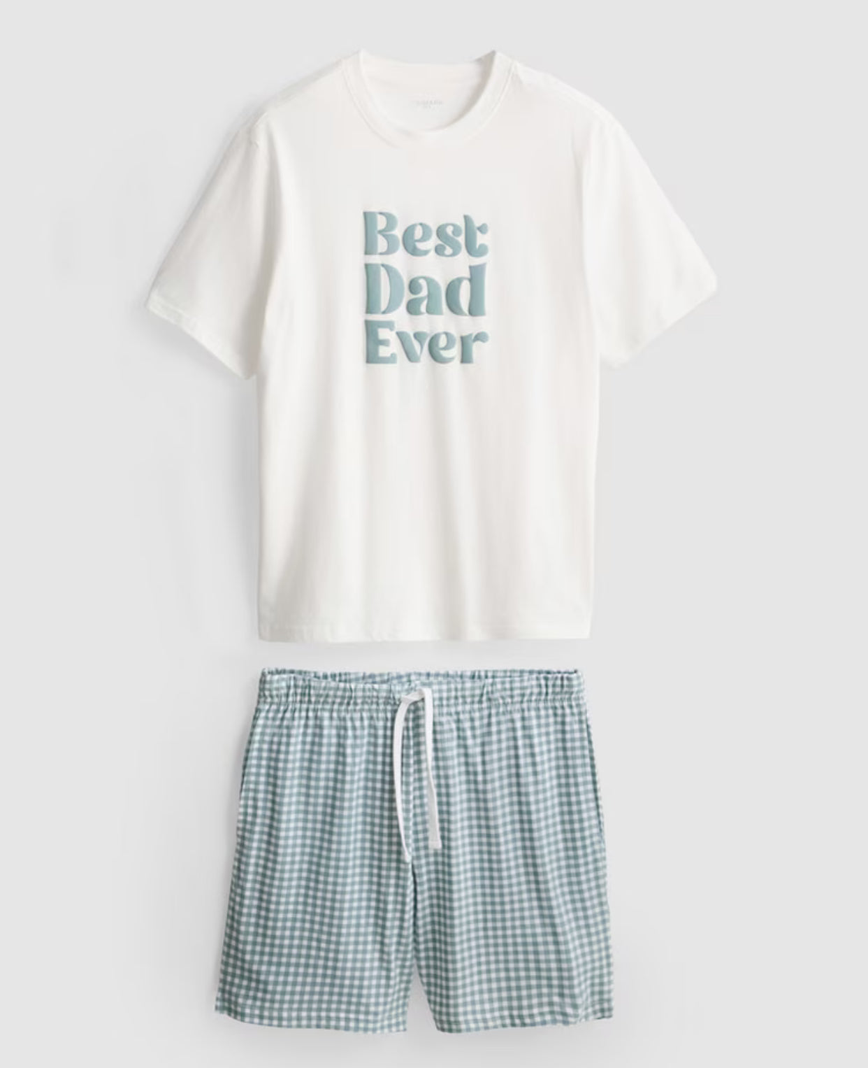 Pyjama set with 'Best Dad' slogan T-shirt and checked shorts
