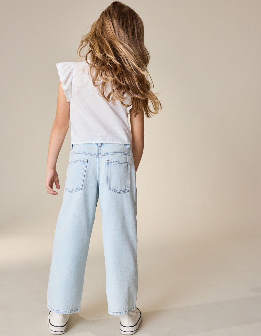 Light Blue Floral Embroidered Wide Leg