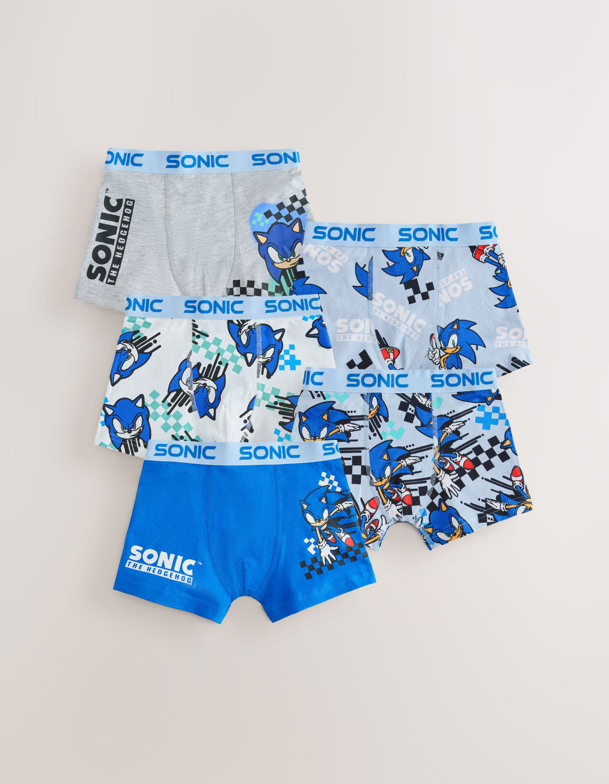 Blue/Grey Sonic The Hedgehog Trunks 5 
Pack