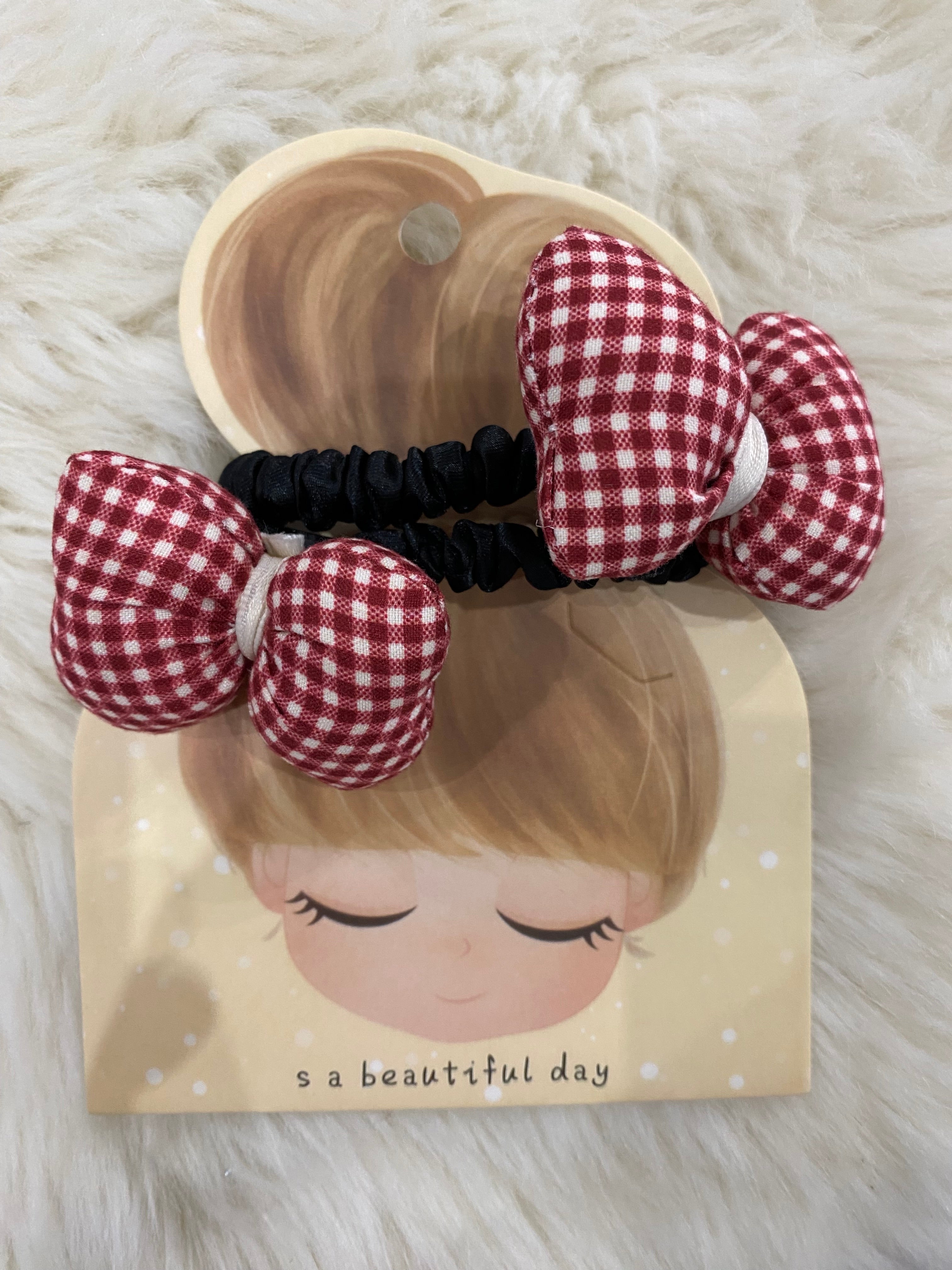 2pcs red plaid hair scrunchies Set