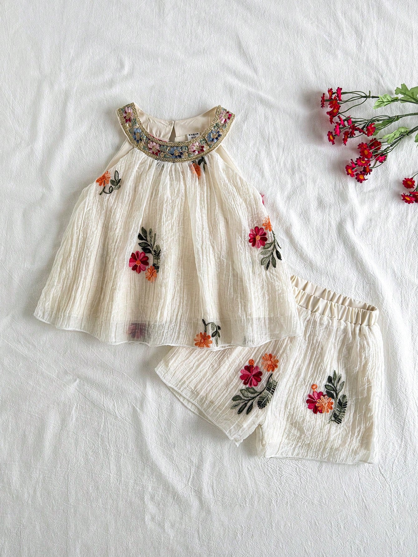 Girl Floral Embroidery Summer Set